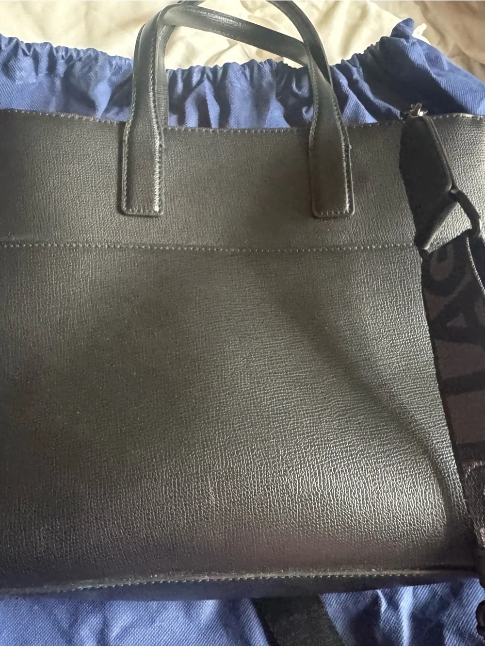 Karl Lagerfeld Black Woven Tote with Logo Plaque